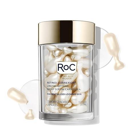 RoC Retinol Correxion AntiAging Wrinkle Night Serum, Retinol Serum for Face, Daily Treatment for Fine Lines, Post Acne Scars, 30 Capsules, Unscented, 0.35 Fl Oz