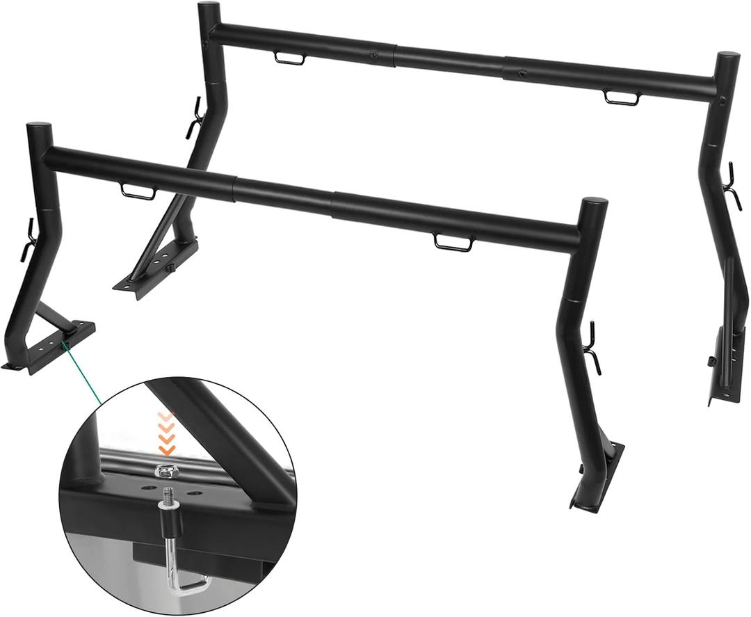 Non-Drilling Truck Rack, Heavy Duty Steel Extendable Truck Bed Ladder Rack, Fit for 52" to 71" Wide Truck Bed, 800 lb. Capacity