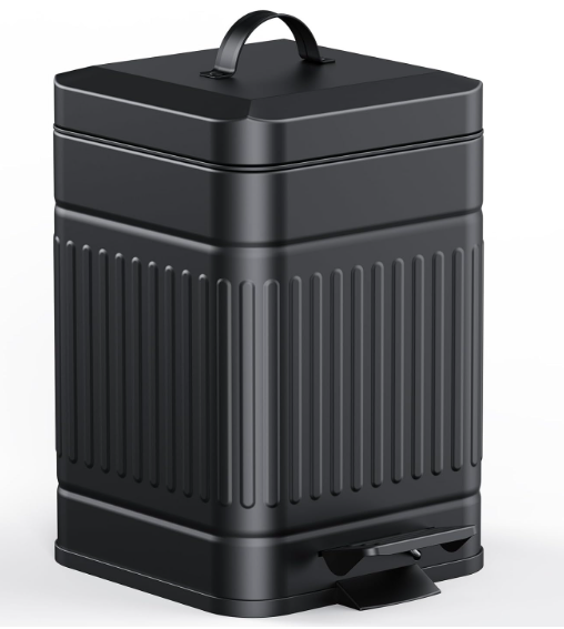 CEROELDA Small Trash Can with Lid5L/1.3 Gal,Stainless Steel Outdoor Dog Poop Garbage CanFarmhouse Retro Metal Waste Bin w/Step Pedal for Bathroom Bedroom OfficeSoft CloseBlack