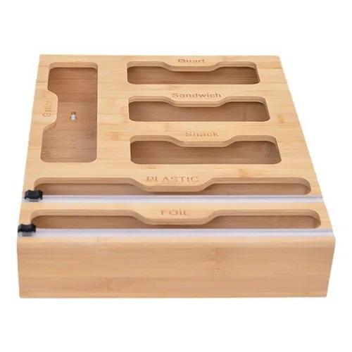 SpaceAid Bag Storage Organizer for Kitchen Drawer, Bamboo Organizer, Compatible with Gallon, Quart, Sandwich and Snack Variety Size Bag (1 Box 6 Slots) (Natural, 3"H)