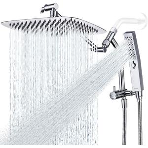 G-Promise All Metal 12 Inch Shower Head with Massage Mode Handheld, Rain Shower Head with Handheld Spray Combo, 3-Way Diverter with Pause Setting, 11 Inch Adjustable Extension Arm (Chrome)