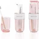 Luxury Transparent Pink Toothbrush Travel Case, Portable Travel Toothbrush & Toothpaste Holder Cover Organizer Container with Mouthwash Cup for Camping, Business Trips, Bathroom Storage