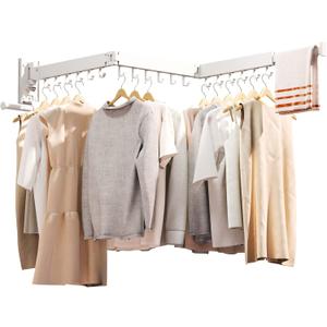 Clothes Drying Rack,Laundry Drying Rack Wall Mount, Wall Mounted Clothes Rack,Retractable,Collapsible(Tri-Fold),Drying Rack Clothing,can Fold Upward & Left & Right,Space Saver, White Color