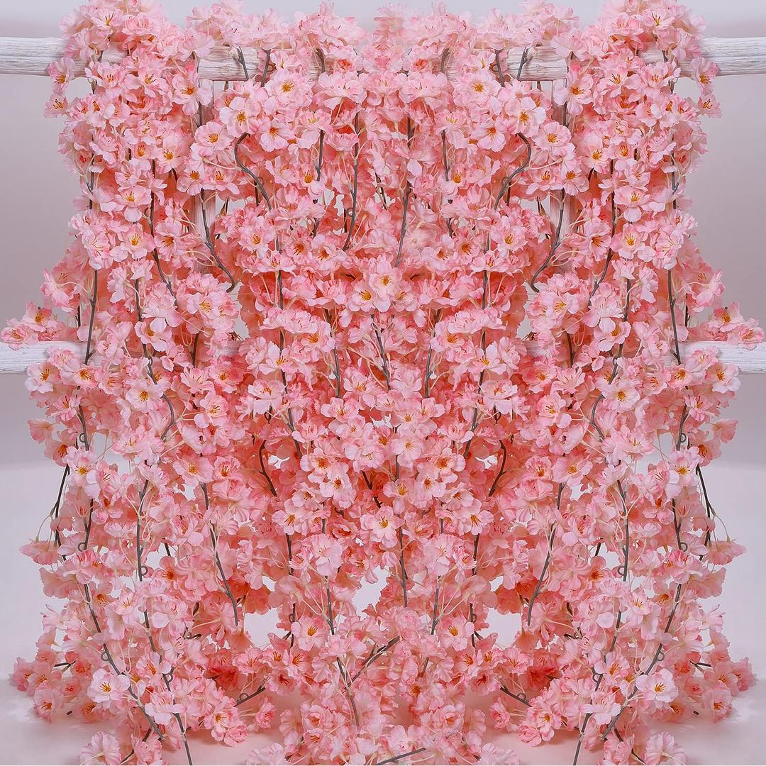 PARTY JOY 8Pcs 47.2ft Artificial Cherry Blossom Flower Garland Hanging Vines for Spring Home Wedding Party Kawaii Decor (Cream Pink)