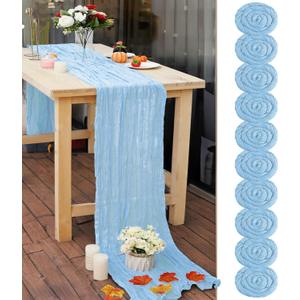 10 Pcs Baby Blue 10FT Cheesecloth Table Runner 23"x120" Romantic Cheese Cloth Table Runner Boho Gauze Table Runners Rustic Runner for Wedding Arch Bridal Baby Shower Birthday Party Table Decoration