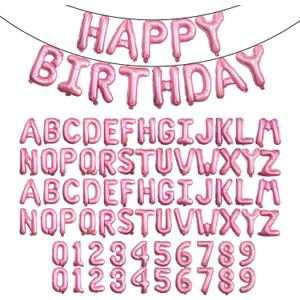 [85 PCS] 16" Pink Letter Number Balloons, Happy Birthday & 2 Sets of A-Z 0-9, Foil Mylar Aluminum Hanging Alphabet for Graduation New Year eve Birthday Party Decorations