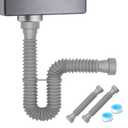 Flexible Sink Drain Pipe, 1-1/2 P-trap with Adapter, Expandable Tubular Drain Tubing, Adjustable P Trap for Kitchen Sink & Garbage Disposal (2 Pack)