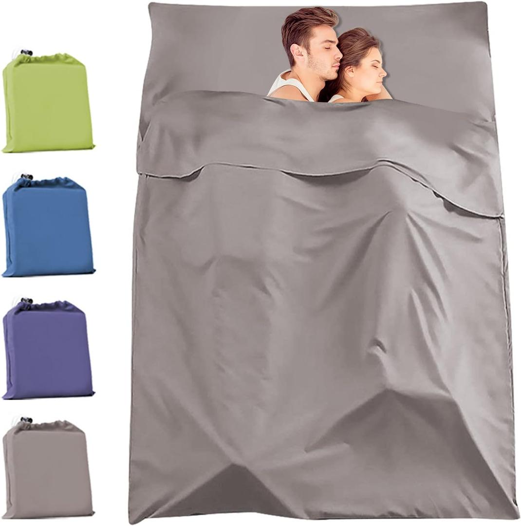 Travel and Camping Sheets Sleeping Bag Liner,Lightweight Travel Sheets for Hotel Portable Hotel Sleeping Bag Sack for Adults,Premium Soft Hotel Sleep Sheet for Traveling Hostels Picnic (82.5 X 45 Inch, Khaki Gray)