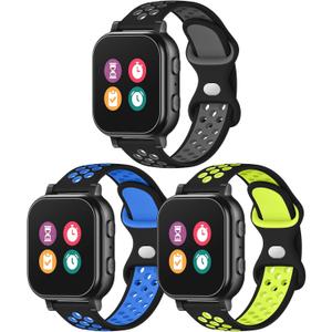 3 Pack Waterproof Silicone Gizmo Watch Band for Kids Compatible with Gizmo Watch 3 2 1/ Gabb Watch 3 2 1/ SyncUP/Cosmo JrTrack Watch, Breathable Soft Sport Bands with Air Holes Design for Boys Girls (Black Gray /Black Blue /Black Green)