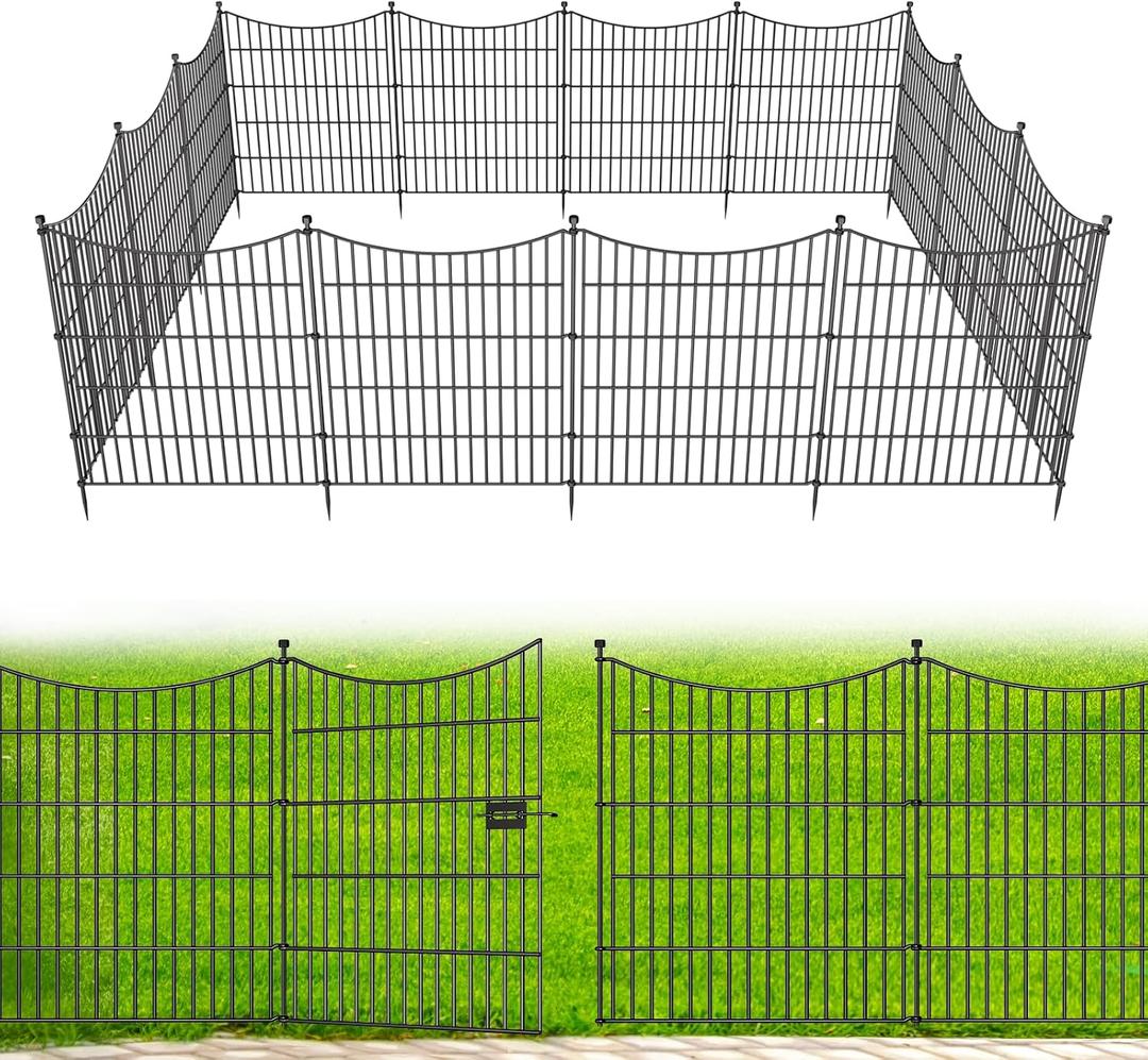 15 Panels Decorative Garden Fence with Gate, 32 in(H) X 35.4 ft(L) No Dig Dog Fence Animal Barrier Outdoor for Yard, Rustproof Metal Garden Edging and Borders, Temporary Fencing Stakes