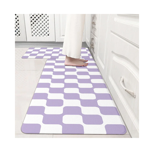 Modern Purple Retro Curvy Checkered Grid Checkerboard Kitchen Rug Sets [2 PCs], Anti-Fatigue, Waterproof Non-Slip Kitchen Mats Heavy Duty Comfort Foam Rug for Floor, Home, Laundry,17"x29"+17"x47"