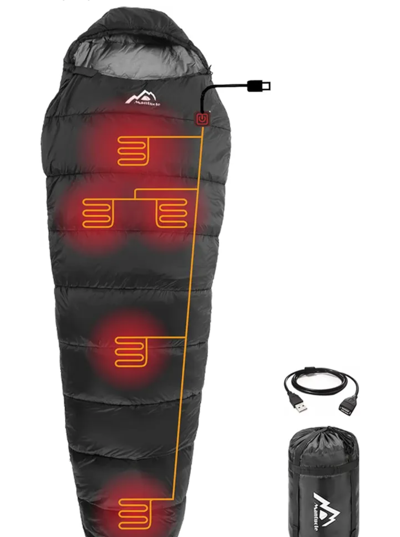 Heated Sleeping Bag 5pcs Multi USB Power Support Heating Pads,Operated with Battery Power Bank or Other USB Power Supplies, Portable Compact Bag, Mummy Style
