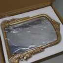 2026 Spring Women's Gifts Small Vintage Vanity Makeup Desk Mirror Antique Traditional Chic Arch Table Mirror GoldDecor Wood Carved Mirror for Living Room,Bedroom,Tabletop 11.8" x 9.6"