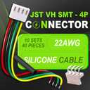 10 Sets/40 Pcs JST VH SMT 3.96mm Pitch 4 Pin 22AWG Silicone Cable Plug Socket Extension Cord Terminal Adapter Accessories Kit, Female Connector with Pre-Crimped Wire 20cm and Male Housing