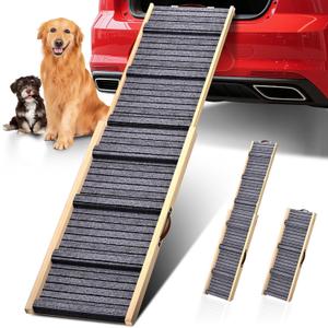 Dog Ramp for Car, 71''x 17'' Extra Long Deluxe Telescoping Design Wooden Pet Ramp, Pet Stair Ramps for Truck SUV with Non-Slip Surface, Portable Outdoor Dog Steps for Medium Large Dogs, Up to 200LBS