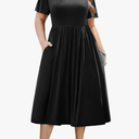 IN'VOLAND Womens Plus Size Swiss Dot Dress Chiffon Short Sleeve High Waist A Line Ruffle Tiered Babydoll Midi Dress XL