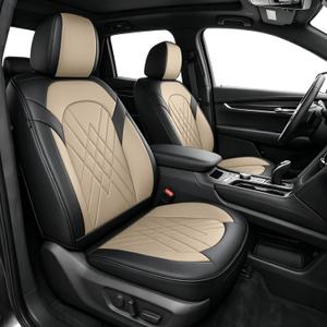 Car Seat Covers for Cadillac XT5 2017-2025 5 Seat Full Set Custom Fit | Waterproof Faux Leather Full Coverage Set Compatible Airbag All Weather Seat Cushion Protector (5 Seat Set, Black&Beige)