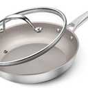 Titanium Frying Pan with Lid - 10.25" No Coating PFAS-Free Skillet, Tri-Ply Titanium & Stainless Steel, Induction & Dishwasher Safe