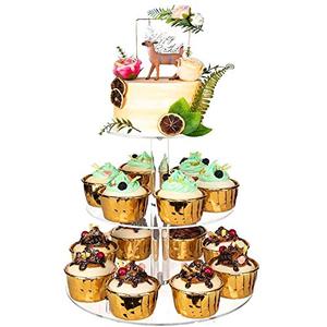YestBuy 3 Tier Round Cupcake Stand, Acrylic Cake stand, Cupcake Tower Stand, Premium Cupcake Holder For 23 Cupcakes, Display for Pastry Wedding Birthday Party (4.7" between 2 layers)