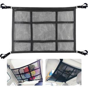 Car Ceiling Cargo Net for SUV,35.4"X25.6"Car Ceiling Storage,Load Capacity Automotive Cargo nets Interior Accessories for Van,Double-Layer Mesh Automotive Roof Camping Essentials
