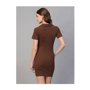 Polo Dress  and Pockets Short Sleeve V Neck Collar Tennis Dress Ladies Athletic Dresses, Brown, XL