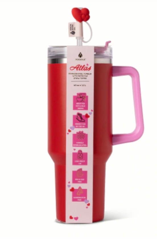 Manna Atlas Set of 1- 40oz Stainless Steel Tumblers w/Straws Pink & Red