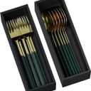 Kitchen Drawer Organizer Bins, Black Bamboo Drawer Organizer Stackable for Silverware, Utensils, Cutlery, Flatware, Junk Drawer, Dresser, Bathroom, 9" x 3" x 2.5" (Set of 2)