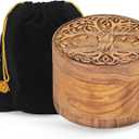 Small Wooden Urn for Human & Pet Ashes Handcrafted Tree of Life Mini Memorial Keepsake Decorative Round Cremation Urn for Dogs, Cats & Loved Ones
