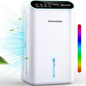 Dehumidifiers for Home, Up to 800 Sq.ft, 86oz Water Tank, Dehumidifiers for Bedroom with Essential Oil Diffuser, 7 Color LED Light, 24H Timer, Auto Shut-off, Ideal for Bathroom Basement Closet RV (White)