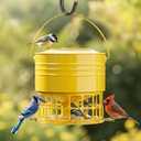 KOL Large Bird Feeder for Outdoors, 10LB Capacity Squirrel Proof Metal Feeder with 32 Feeding Ports & 3 Perches, Easy-Clean Hanging Birdfeeder for Cardinals, Bluebirds, Finches (Earthy Yellow)