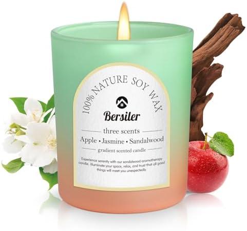 Bersiler Apple/Jasmine/Sandalwood Scented Candles, Three Different Scents in 35 Hours of Burning Time, Aromatherapy Candle, Soy Candles, Relax and Soothe The Body, Gift Must Have List, 5.3oz Set of 2