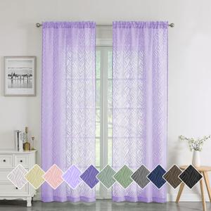 Chyhomenyc Marilyn Light Purple Sheer Curtains 84 Inch Length 2 Panels Set, Light Filtering 3D Leaf Clip Jacquard Textured Voile Sheer Curtain Drapes for Bedroom Living Room, 38Wx84L Inches, 2 Panels