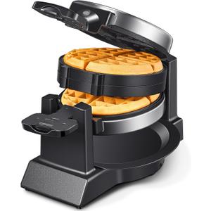 Classic Waffle Iron, Double Belgian Waffle Maker 180Flip, 1400W Waffle Iron 8 Slices, Rotating & Nonstick Plates with Removable Drip Tray, Cool Touch Handles, Stainless Steel (8 Slices)