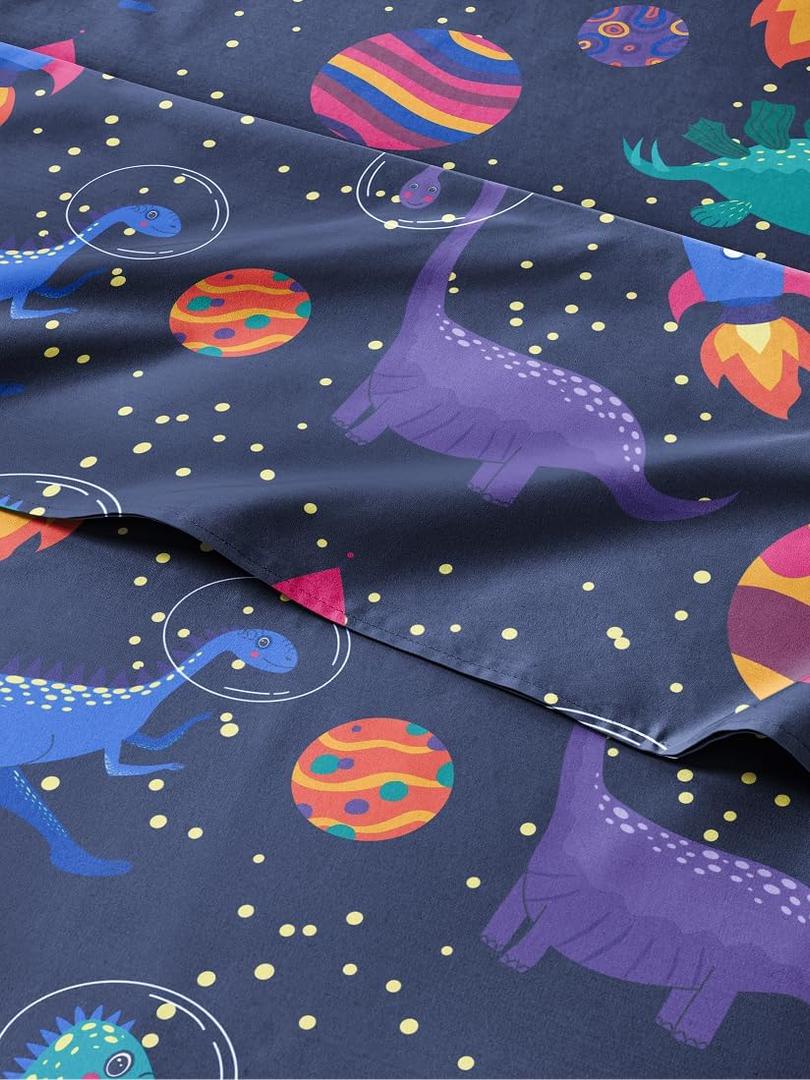 Kids Queen Size Space Dinosaur Bed Sheets - 4 Piece Dinosaur Microfiber Sheet Set - Dino Print Bedding - Soft, Cute, Breathable & Machine Washable - Colorful Bed Set for Boys, Girls, Teens & Toddlers 30 - Space Dino, Queen