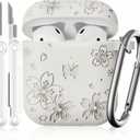 Compatible with Airpod Case - Butterfly Flowers Engraved Design for Airpods Case 2nd/1st Generation - Silicone Case for Airpods 2nd Generation Case with Cleaner Kit & Keychain (White)