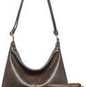 2PCS Purses for Women, Soft Vegan Leather Hobo Bag Slouchy Crossbody Shoulder Handbag Fall Brown Tote 2025 (Large)