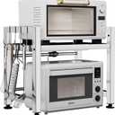 Extendable Microwave Oven Rack, Microwave Shelf Adjustable Over Microwave Stand Countertop 2-Tier Stainless Steel Organizing Rack with 4 Hooks for Kitchen Utensils Tableware Storage