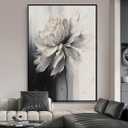Hand Painted White And Black Flower Canvas Wall Art for Living Room,Large Framed Floral Oil Painting for Bedroom, Modern 3D Floral Artwork Wall Decor for Office Home Decor 28" x 40"