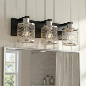 3 Lights Bathroom Light Fixtures Brushed Nickel Vanity Lights 3 Lights Farmhouse Bathroom Vanity Light Vintage Design Wall Sconces Lighting for Mirror Attic Corridor Cellar Wall Lamps