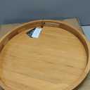 18 Inches Extra Large Round Teak Wood Ottoman Tray with Handles, Serve Tea, Coffee Classic Wooden Decorative Serving Tray