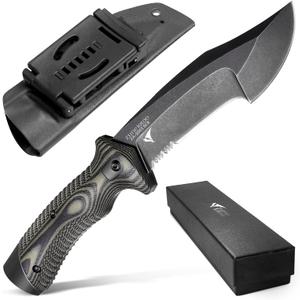ZUNE LOTOO Full Tang Fixed Blade Tactical Knife for Men, 9.4" Bowie Knife with Kydex Sheath & G10 Handle, 8Cr14mov Survival Hunting Knives for Bushcraft Camping Outdoor Skinning
