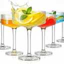 Plastic Coupe Glasses Set of 6, 10oz Ribbed Martini Glasses, Unique Cocktail Glass for Espresso Martini, Whiskey, Margarita, Home Bar, Parties, Weddings & Gift