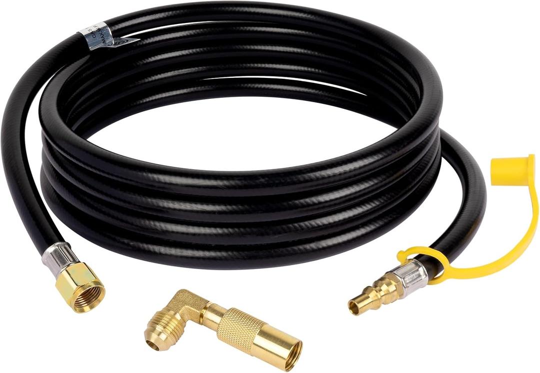 GASPRO 12FT RV Quick Connect Propane Hose with Elbow Adapter, For Blackstone 17" and 22" Griddle, Camp Chef Explorer, Outland Living Fire Bowl, Camping Grill, Portable Fire Pit