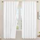 LAMIT White 100% Blackout Linen Curtains, 72 Inches Linen Textured Living Room Farmhouse Curtains Full Room Darkening Back Tab and Rod Pocket Burlap Panels with White Liner, 2 Panels, 52 x 72 Inch