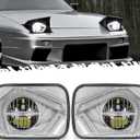 Partsam Eagle Eye Headlights H6054 LED 7x6 5x7, Hi/Low Sealed Beam with Start & End Animation, Sequential Turn Signal, Anti-Glare, DRL, Silver, DOT Approved