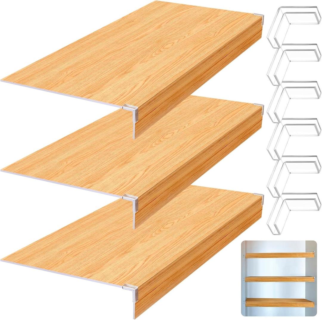 Hoolerry 3 Pcs 30 x 12 Inch Foamed PVC Wire Rack Covers for Removable Closet Decoration(Not Wood) Don't Bear Too Much Weight Pantry Shelves Covers for Bathroom Kitchen Shelving(Wooden Color)
