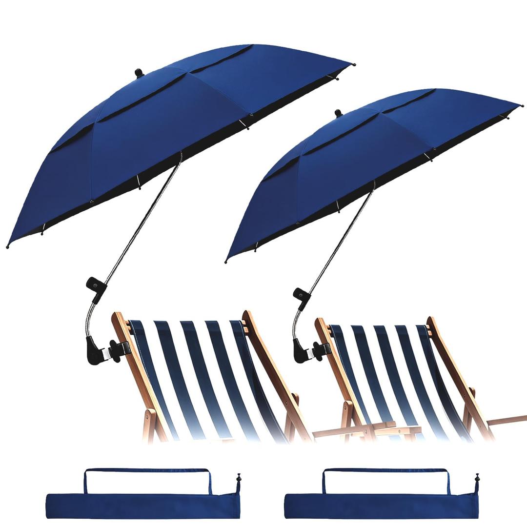 WEST STORY 2 Pack 42 Inch Double Canopy Beach Chair Umbrella with Clamp