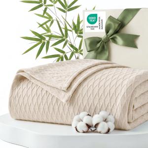 Bedsure Cooling Blanket of Rayon Derived from Bamboo - Lightweight Breathable Cotton Summer Blankets Queen Size for Hot Sleepers, Luxury Throws for Bed, Couch and Sofa, Beige, 90x90 Inches