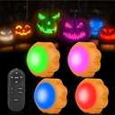 4 Pack Halloween LED Pumpkin Lights Battery Operated, Remote Control Always On/Colorful Candlelight Ambient Light Multi-Function Timing Bedside Light for Bedroom