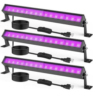 38W LED Black Light Bar, Blacklight Bars with Plug and Switch for Blacklight Party Halloween Bedroom Body Paint Stage Lighting 3 Pack